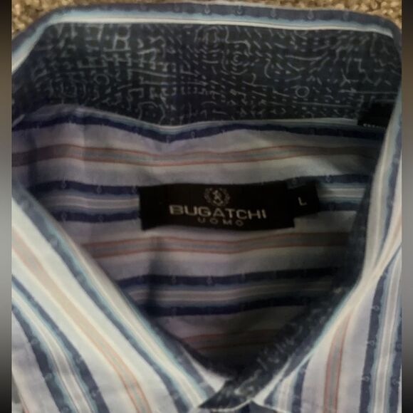 Bugatchi Uomo Men's Blue Striped Cotton Casual Shirt L Large - Picture 4 of 6